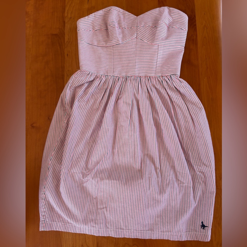 Jack Wills Pink, Blue & White Seersucker Strapless Mini Dress - Size 4